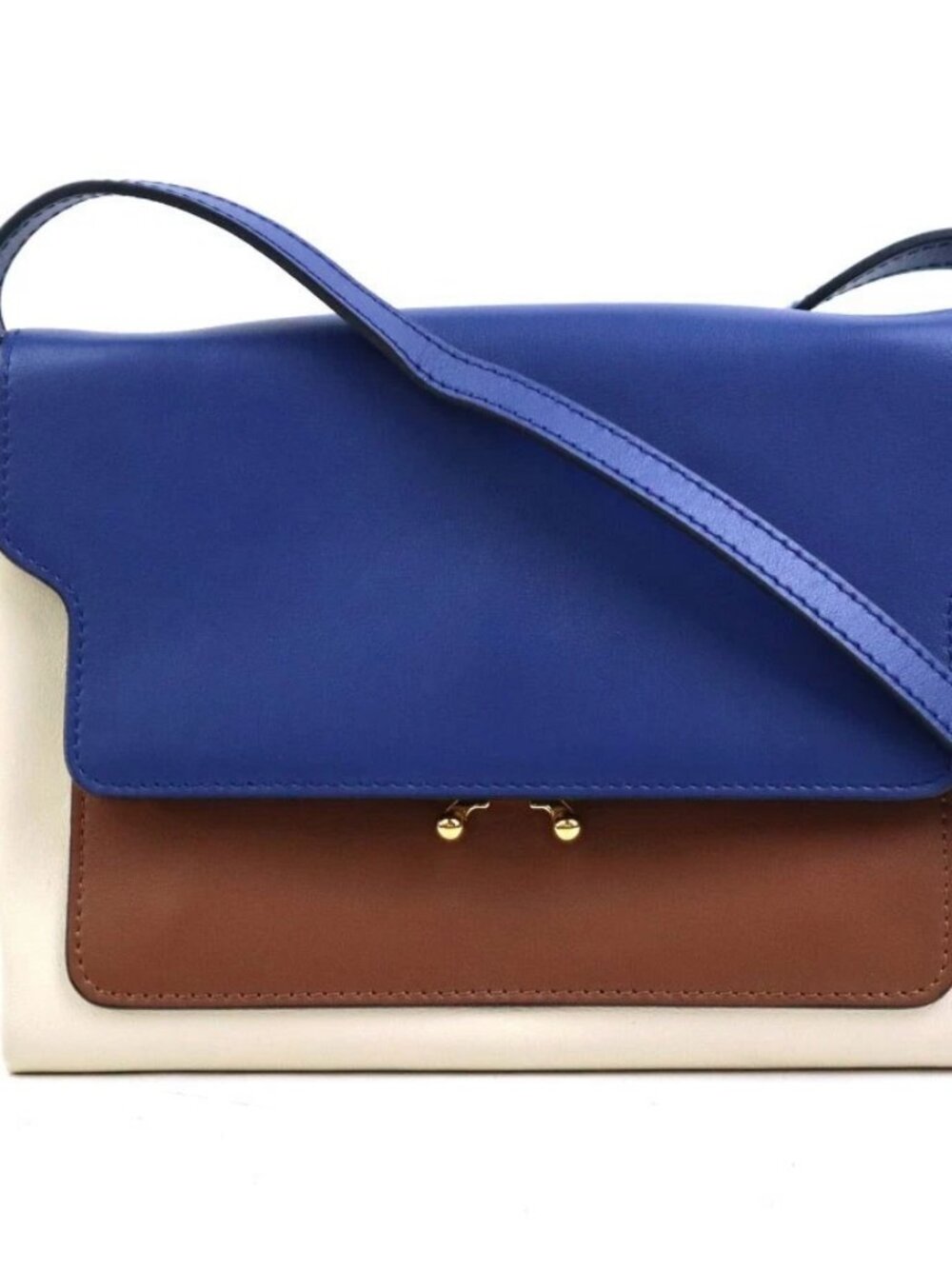 MARNI Shoulder Bag Blue/Brown/Off White Leather/Goldtone